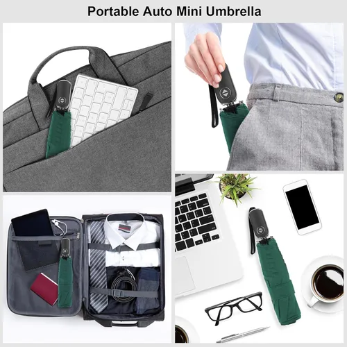 Miniatura 51 de LEAGERA Paraguas de viaje compacto para bolso, mango plano, impermeable para lluvia ligera