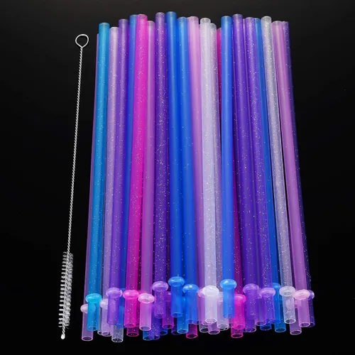 Miniatura 2 de 50 popotes reutilizables con purpurina de plástico de 9 pulgadas, pajitas de plástico transparente para beber de 16 onzas, 20 onzas con cepillo