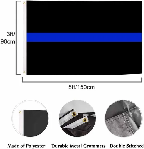 Miniatura 2 de Swono Bandera delgada de línea azul de 3 x 5 pies, bandera de policía simple de doble cara con ojales de latón Colorname-32