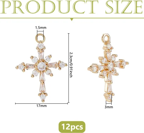 Miniatura 2 de DICOSMETIC 12 dijes de cruz de circonita cúbica, dije de crucifijo de Cristo dorado, dije de crucifijo religioso, dije de latón con diamantes