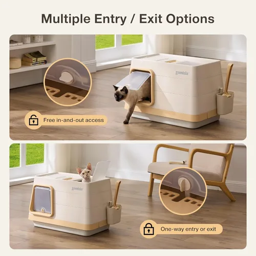 Miniatura 2 de ZOMISIA Stainless Steel Cat Litter Box, Extra Large Covered Litter Box with Lid, Scoop, Odor Control Filter, XL Side/Top Entry Enclosed Cat Boxes
