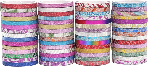 Juego de 60 rollos de cinta washi con purpurina delgada, 0.197 in, cintas decorativas para Bujo, diario de viñetas, álbumes de recortes, artes y