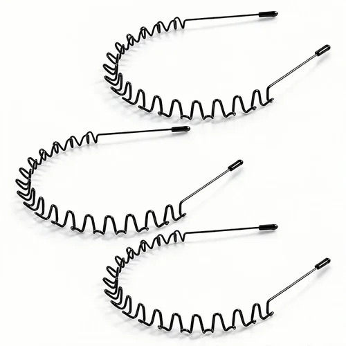 Miniatura 14 de Bandas de pelo de metal para hombres y mujeres, diademas de moda, banda de pelo ondulada negra, banda para la cabeza unisex, accesorios de cabello