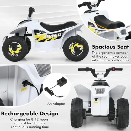 Miniatura 4 de DORTALA ATV para niños, auto motorizado de juguete alimentado por batería de 6 V, ruedas antideslizantes, Quad eléctrico de 4 ruedas para niños de 3