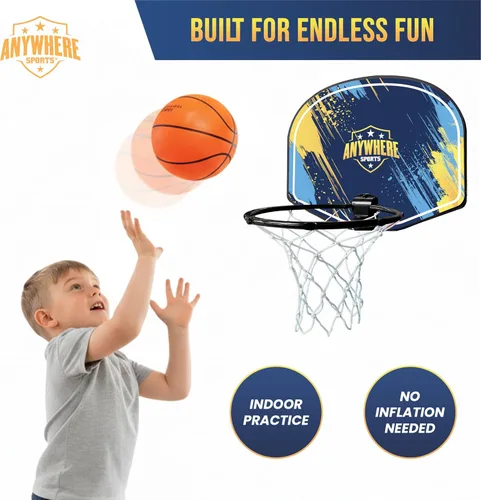 Miniatura 4 de Anywhere Sports Juego de baloncesto silencioso y aro – Sobre la puerta, juego silencioso para niños, fácil montaje con clip, incluye baloncesto