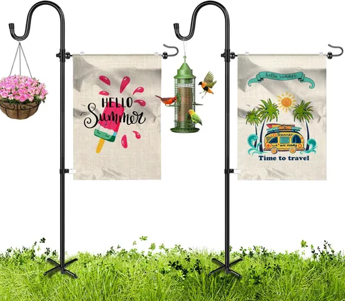 Miniatura 8 de Soporte para bandera de jardín con gancho de pastor para banderas de 14 x 20 pulgadas con 2 topes de resorte y 1 clip, soporte para banderas