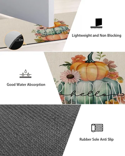 Miniatura 3 de Tapete de baño de calabaza de cosecha para bañera, antideslizante, de secado rápido y absorbente, tierra de diatomeas, ducha, fregadero, dormitorio
