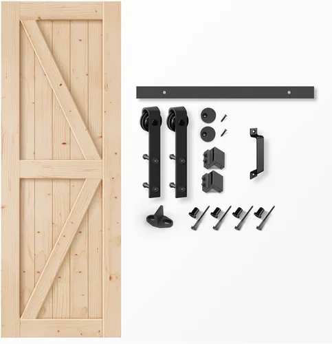 Miniatura 7 de EaseLife - Puerta corrediza estilo granero de 32.0 x 84.0 in con kit de herrajes para puerta de granero de 5.5 pies y asa incluida, montaje DIY
