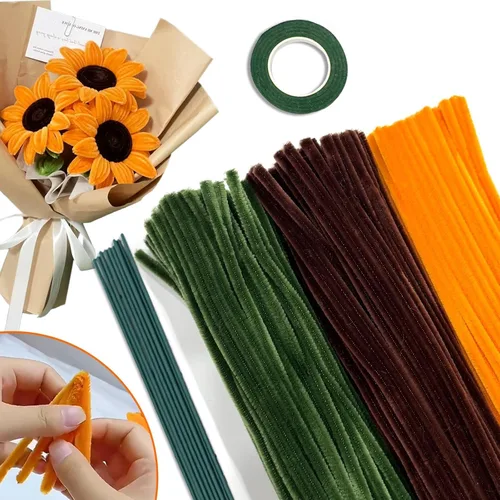 Miniatura 12 de URSDIART 311 piezas de limpiapipas azules para manualidades - Kit de fabricación de flores de tallos de felpilla, alambre grueso y esponjoso