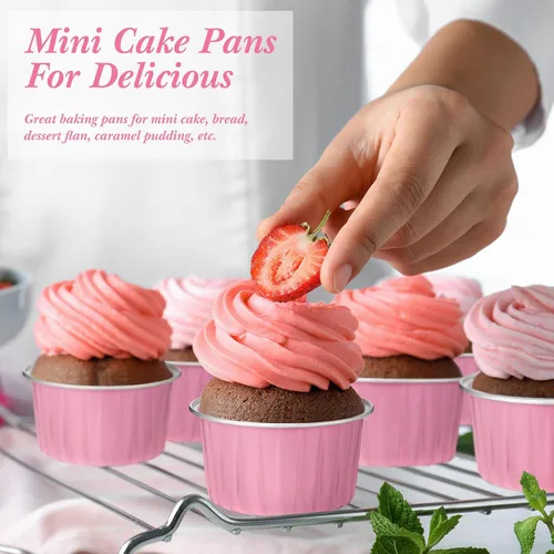 Miniatura 2 de Gejoy 400 Piezas Moldes de Papel de Aluminio para Hornear con Tapas de 5 oz Ramekins Desechables Mini Moldes para Pasteles Moldes para Crème Brûlée