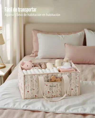 Miniatura 4 de Organizador de pañales floral de Blissful Diary, elegante cesta de almacenamiento para guardería, regalo para baby shower, artículos esenciales