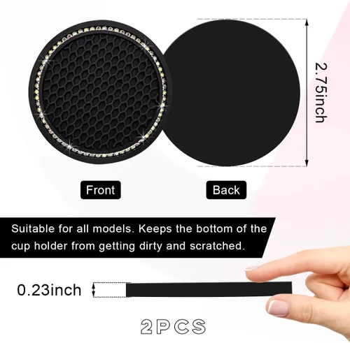Miniatura 2 de Ziciner Paquete de 4 posavasos brillantes para automóvil, portavasos de goma suave con cristal, tapete antideslizante con diamantes de imitación