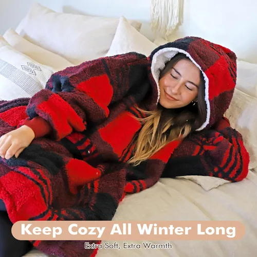Miniatura 3 de Tirrinia - Manta de tamaño grande de sherpa con capucha, cómoda, regalo para adultos, hombres, mujeres, adolescentes, esposa, novia (rojo)