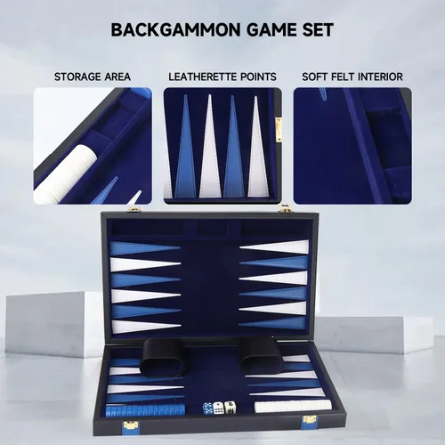 Miniatura 3 de GSE Games & Sports Expert - Juego de mesa de backgammon de piel (tamaño pequeño/mediano/grande) Premium Leather, Travel Folding Board, Classic