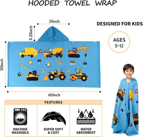 Miniatura 5 de Gealaek Toalla con capucha para niños pequeños de 5 a 12 años, toalla de baño, piscina, playa, extra grande, suave y absorbente, poncho de playa