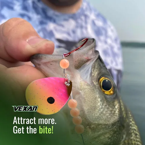 Miniatura 4 de Vexan Glow Walleye Spinner Rig - Live Bait Fishing Rig for Walleye with UV Glow Beads, #4 Colorado Spinning Plates, #2 Red J-Hook Setup, 48” Mono
