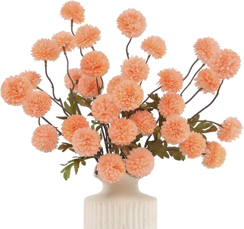 Miniatura 26 de DuHouse 6 piezas de flores artificiales de seda falsa pompón, mini rosa falsa pequeña con tallos para ramos de bodas, centros de mesa, jarrones, Café