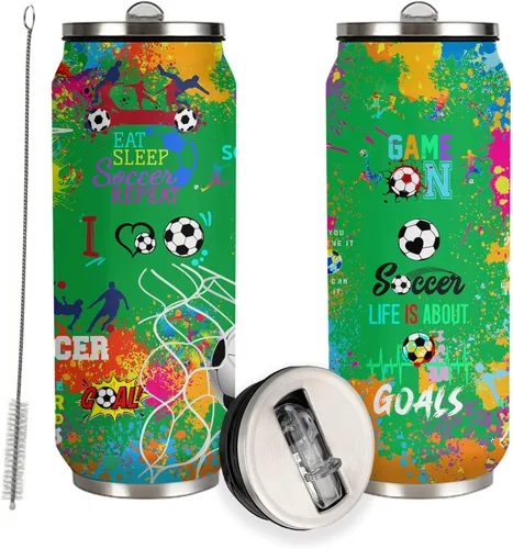 Miniatura 15 de Taza de viaje de fútbol con tapa, regalos para amantes del fútbol, vaso de acero inoxidable al vacío, taza de café, regalos para mujeres y hombres