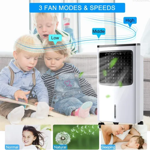 Miniatura 4 de FANTASK - Enfriador de aire portátil eléctrico, 3 modos, 3 velocidades y temporizador, ventilador con pantalla digital, caja de cristal de hielo