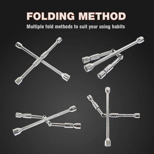 Miniatura 5 de Jack Boss Llave de llanta plegable de 4 vías, 14 pulgadas SAE + llave cruzada de neumático métrico universal y plegable para automóvil, camiones..
