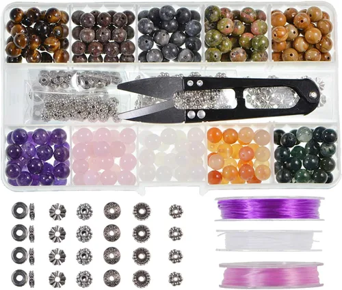 Miniatura 7 de LPBeads Juego de cajas de cuentas de piedra natural, 0.315 in, redondas, sueltas, piedras preciosas naturales de amatista, colores surtidos