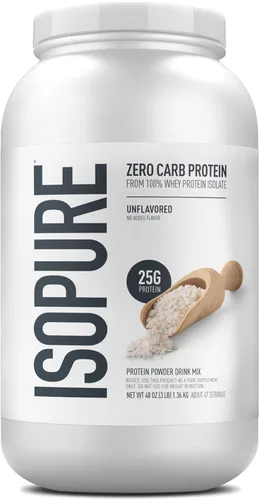 Isopure Proteína en polvo con cero carbohidratos 100% aislado de proteína de suero puro, libre de lactosa, sin gluten, con vitaminas, sin sabor, 25g