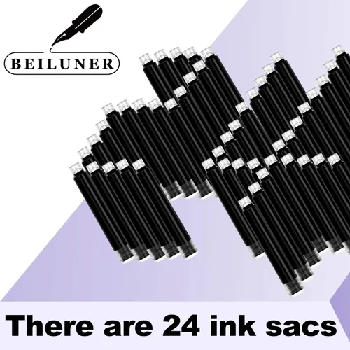 Miniatura 5 de BEILUNER Conjunto de cartuchos de tinta para pluma estilográfica color negro, paquete de 24 cartuchos de tinta de recambio, diámetro de orificio