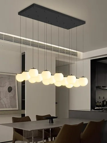 Miniatura 59 de ykolupty Escalera LED de 10 luces LED moderna con globo de cristal, lámpara colgante grande para techos altos, accesorios de iluminación de entrada