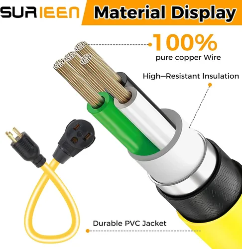 Miniatura 6 de NEMA L14-30P a 6-50R Generador Soldador Adaptador Cable Enchufe Cable de 1.5 Pies, Adaptador de Generador de 4 a 3 clavijas 125/250 V, Cable
