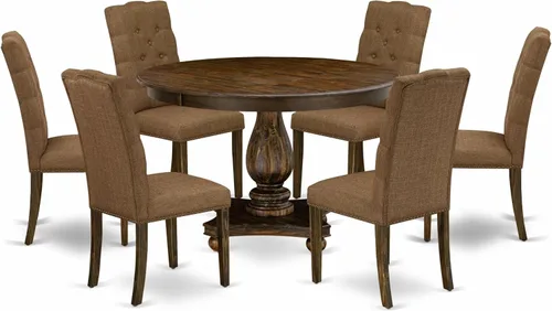Miniatura 18 de East West Furniture F2EL5-718 - Juego de mesa y sillas de cocina de 5 piezas, incluye una mesa de comedor redonda con pedestal y 4 sillas Parson
