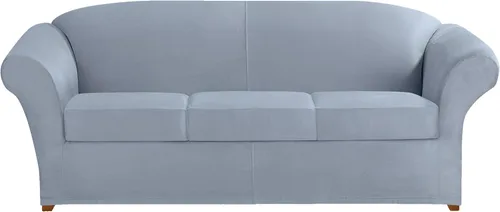 Miniatura 21 de SURE FIT funda para silla con alas y cojín en T de gamuza suave, de una pieza, ajuste relajado, poliéster, lavable a máquina, color chocolate