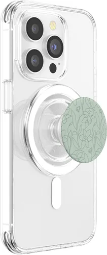 Miniatura 4 de Poppy Flower Line Art Modern Leaves Boho Sage Green PopSockets MagSafe PopGrip para iPhone