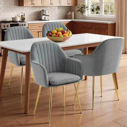 Miniatura 14 de AVAWING Modern Living - Juego de 2 sillas con reposabrazos decorativos para sala de estar, comedor, de terciopelo, tapizado, de mediados de siglo