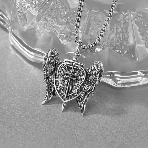 Miniatura 5 de Odinstone Collar de plata de ley 925 con medalla de San Miguel/San Cristóbal/San Benito/Crucifijo de Jesús/San Uriel/Arcángel Rafael para hombres