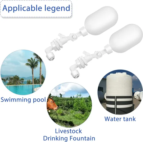Miniatura 5 de Mudder Paquete de 2 válvulas de bola de flotación de 1/4 de pulgada de plástico ajustable para estanques, tanque de agua, bomba, canal, acuarios