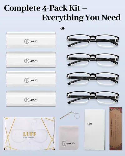 Miniatura 6 de LUFF Reading Glasses 4 Pack, TR90 Lightweight Blue Light Blocking Readers with Spring Hinges, Computer Reading for Men Women