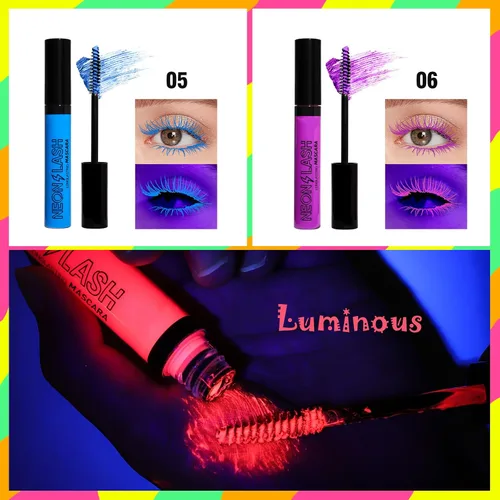 Miniatura 4 de 6 máscaras fluorescentes coloridas, pestañas de neón, pestañas voluminizadoras y alargadoras para pestañas, impermeable, de larga duración