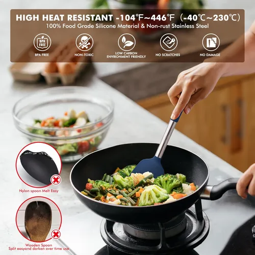 Miniatura 2 de HOTEC Utensilios de cocina de silicona resistentes al calor de 446°F, juego de utensilios de cocina sin BPA, juego de espátulas, gadgets de cocina