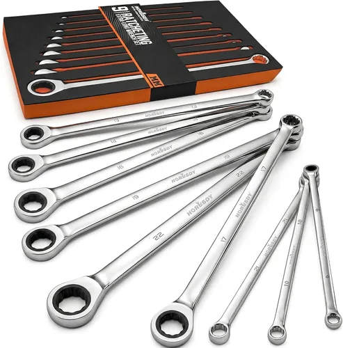 Miniatura 10 de HORUSDY - Juego de 13 llaves de trinquete resistentes Tamaños métricos 6–19mm Juego de llaves combinadas de trinquete de torque máximo