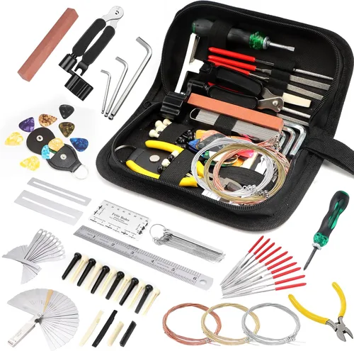 Kit de herramientas de guitarra, kit de reparación de guitarra profesional de 119 piezas, kit de mantenimiento de guitarra con accesorios de
