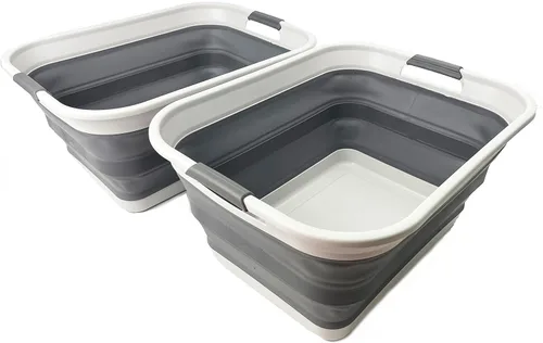 Miniatura 9 de SAMMART Cesta plegable de plástico para la ropa sucia de 42 litros, contenedor de almacenamiento plegable y organizador, tina de lavado portátil