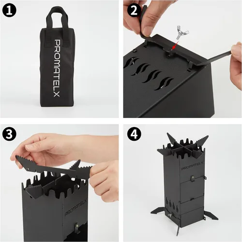 Miniatura 6 de Estufa de cohete portátil, estufa de leña y estufa de mochilero, diseño resistente al viento con bolsa de transporte, perfecta para patio trasero