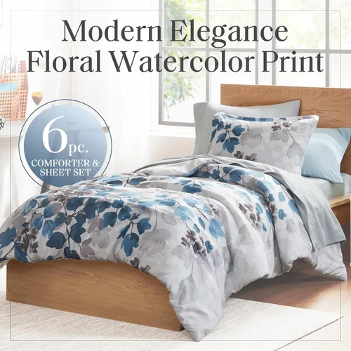 Miniatura 2 de Madison Park Juego de edredón tamaño individual con sábanas, edredón de microfibra suave con estampado floral en una bolsa para cama