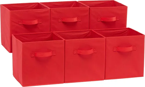 Miniatura 12 de Amazon Basics Contenedores de Almacenamiento Organizadores de Cubo con Asas, Tela Plegable, Paquete de 6, 10.5"x10.5"x11", Blanco/Gris Claro