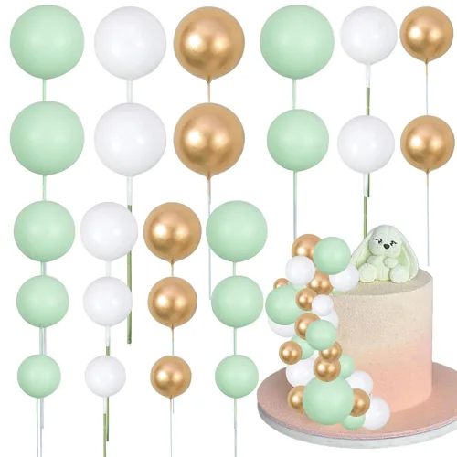 Miniatura 14 de Gyufise 30 Piezas Bolas Topper para Pastel DIY Insertables para Pastel Palillos de Bolas para Pastel Topper para Cupcakes para Fiesta de Cumpleaños