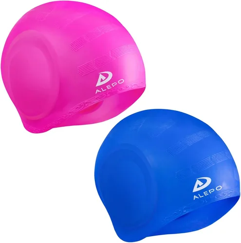 Miniatura 9 de Alepo 2 Pack Unisex Swim Caps with 3D Ear Protection, Durable Flexible Silicone Swimming Hats for Women Men Kids Adults, Bathing Swimming Caps for