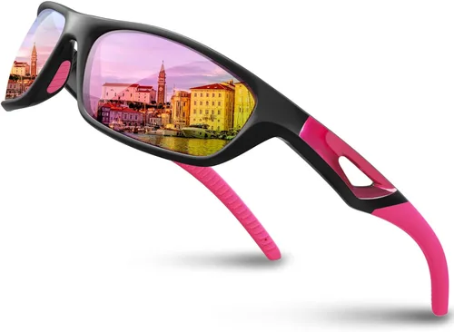 RIVBOS Polarized Sports Sunglasses Driving Sun Glasses Shades for Men Women Tr90 Frame for Cycling Fishing Running RB831 negro/rosa (black