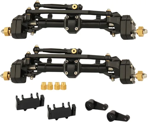 Portal de aleación de aluminio Ejes delanteros y traseros con soporte servo para Axial AX24 1/24 RC 4WD Crawler Car Metal Upgrade Parts (negro)