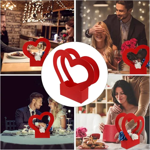 Miniatura 4 de STOBOK Caja de flores retro de 2 piezas con mango de corazón Caja de embalaje de ramo de fiesta de boda Bolsa de embalaje de ramo de papel Caja
