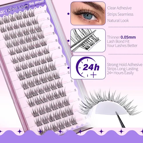 Miniatura 3 de JIMIRE Pestañas autoadhesivas racimos de pestañas con aspecto natural 9-12MM pestañas prensadas autoadhesivas racimos de pestañas sin necesidad
